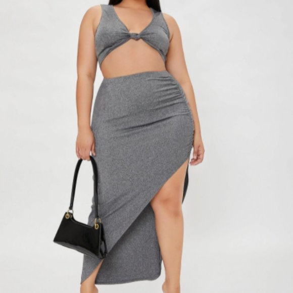 Plus Grey Crop Top & Ruched Midi Skirt Set - 3x - NWOT - Picture 3 of 6